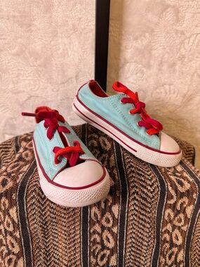 Converse Kids Aqua Canvas Sneakers with Red Laces